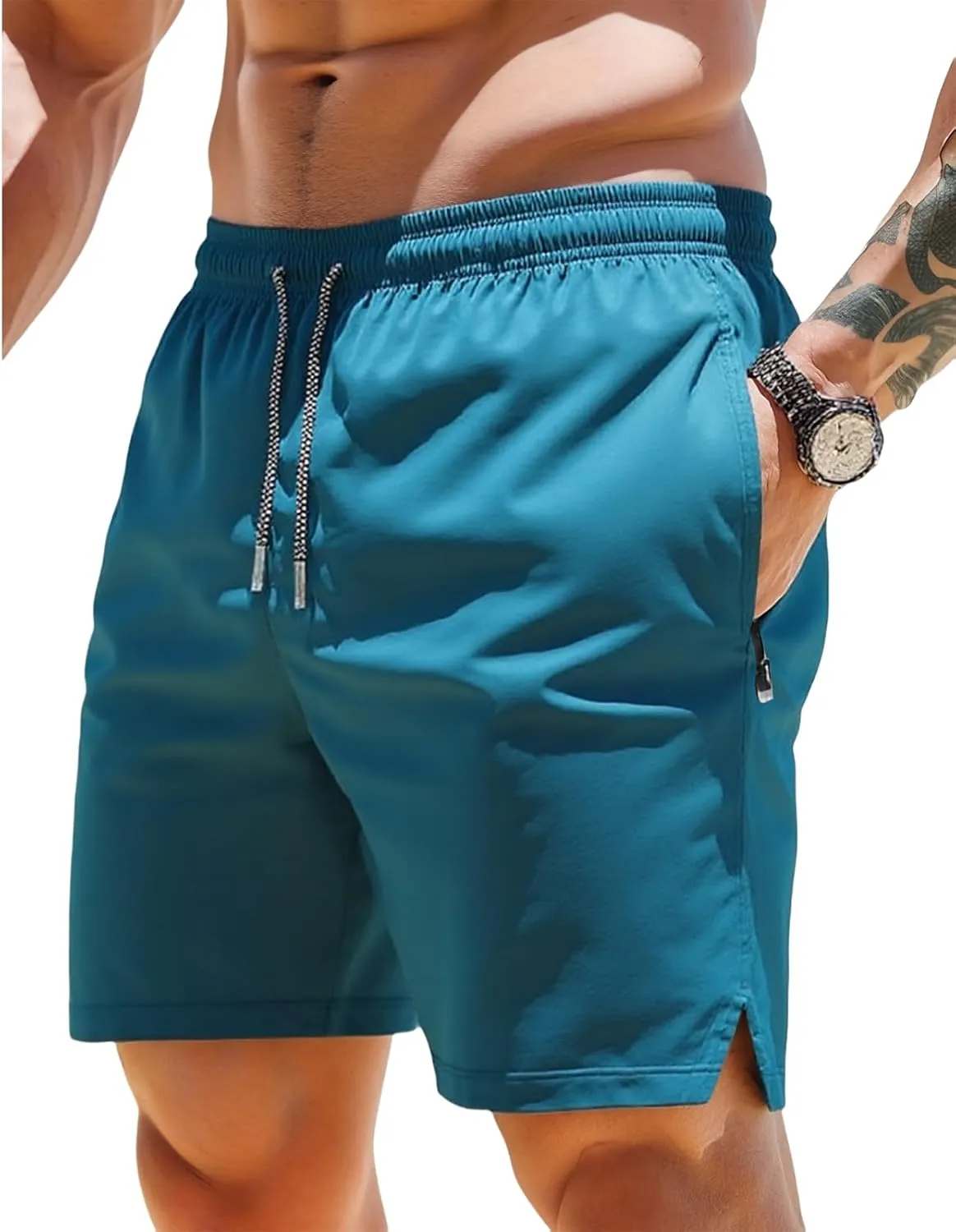 3 Set Men's Workout Athletic Shorts Lightweight Moisture Wicking 3" Running Shorts with Zipper Pockets Gym Beach