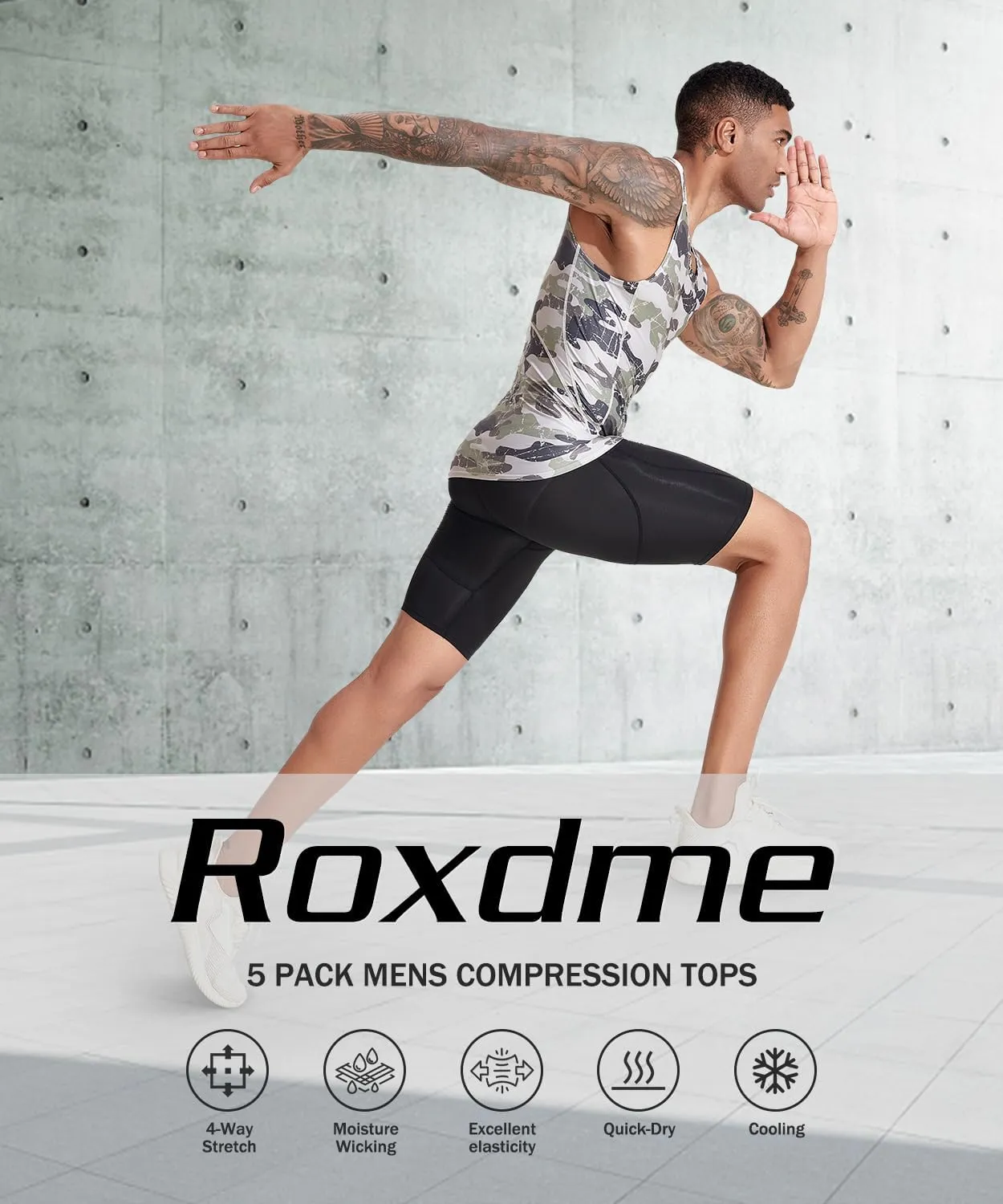 5 Pack Men's Athletic Compression Shirts Sleeveless Tank Top Running Basketball Workout Base Layer
