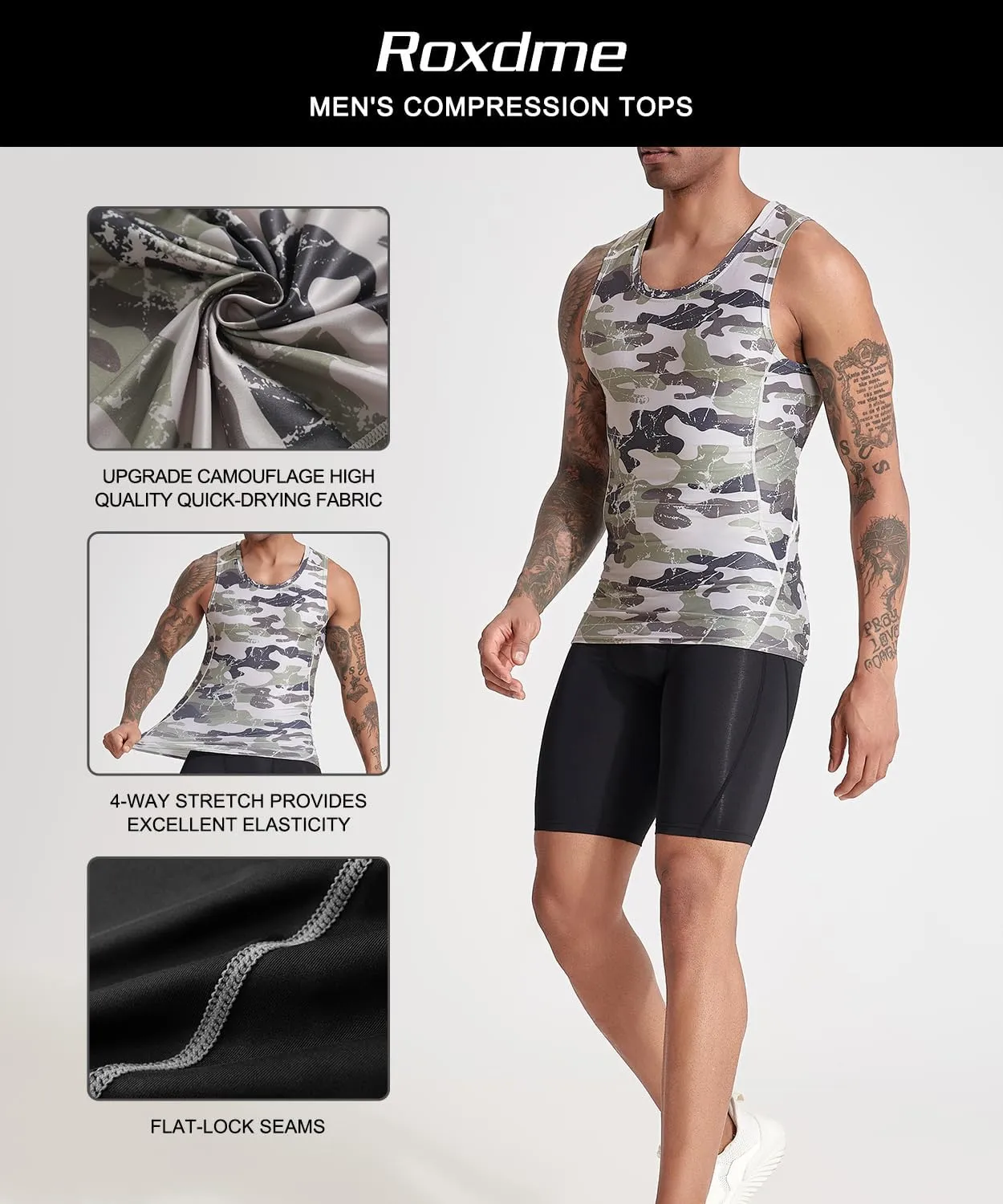 5 Pack Men's Athletic Compression Shirts Sleeveless Tank Top Running Basketball Workout Base Layer