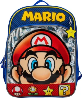 AI ACCESSORY INNOVATIONS Super Mario Brothers Backpack, 16?? Nintendo School Bag Featuring a Big Face Mario, Blue & Red