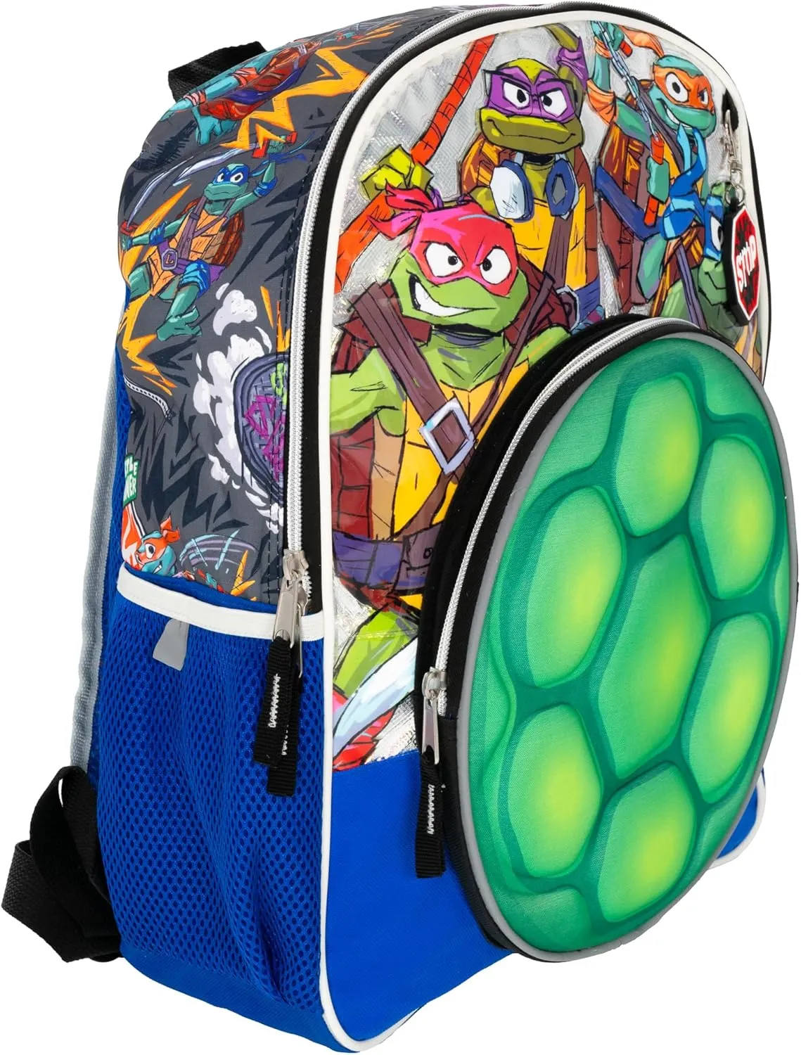 AI ACCESSORY INNOVATIONS Teenage Mutant Ninja Turtles Backpack, 16?? TMNT School Bag Featuring a 3D EVA molded Turtle Shell Front Pocket, Blue & Green
