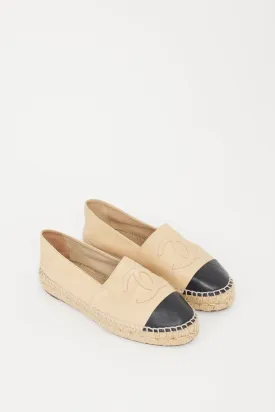Beige & Black Leather CC Espadrille