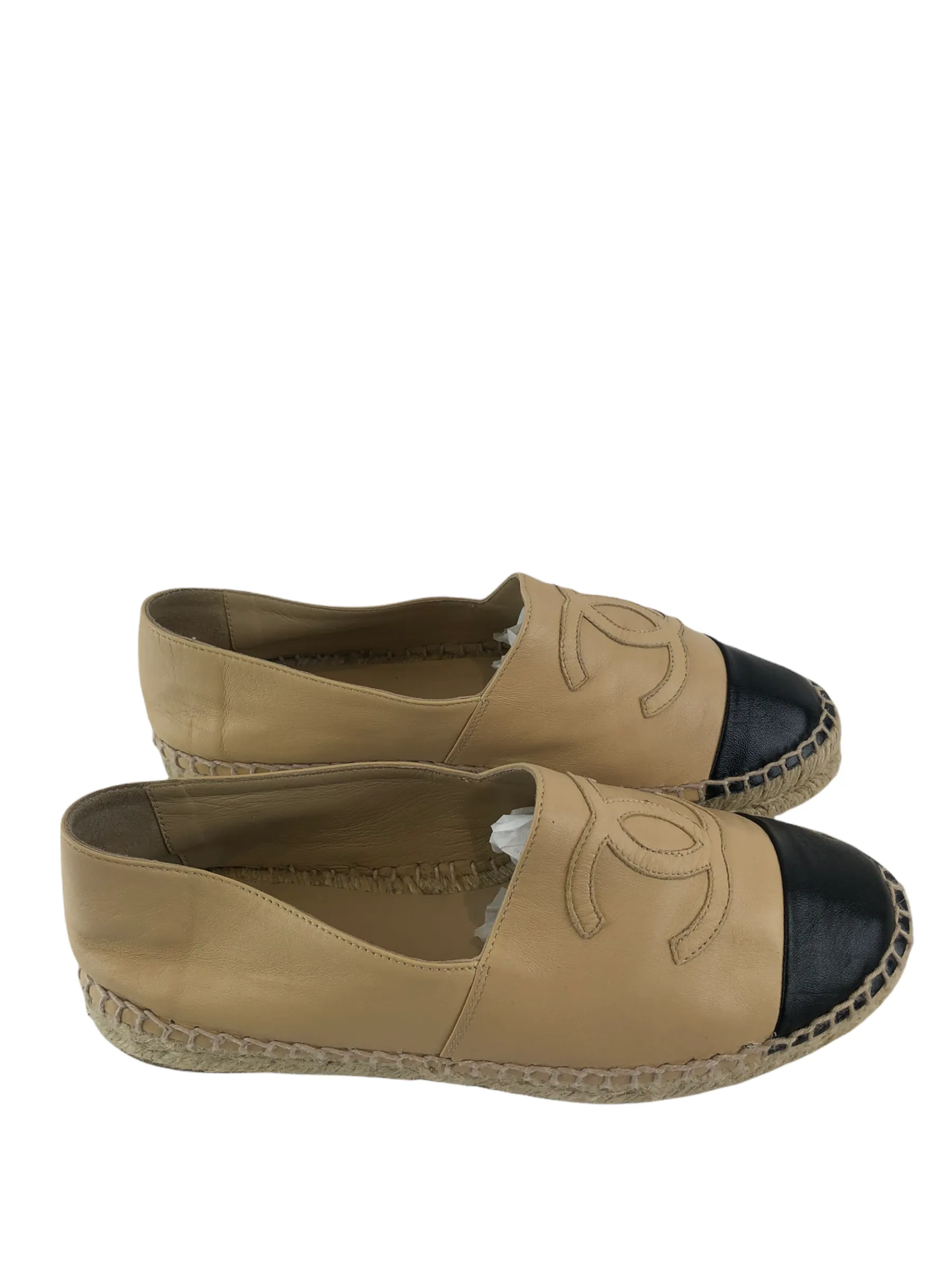 Chanel ‘CC’ Cream & Black Lambskin Espadrilles