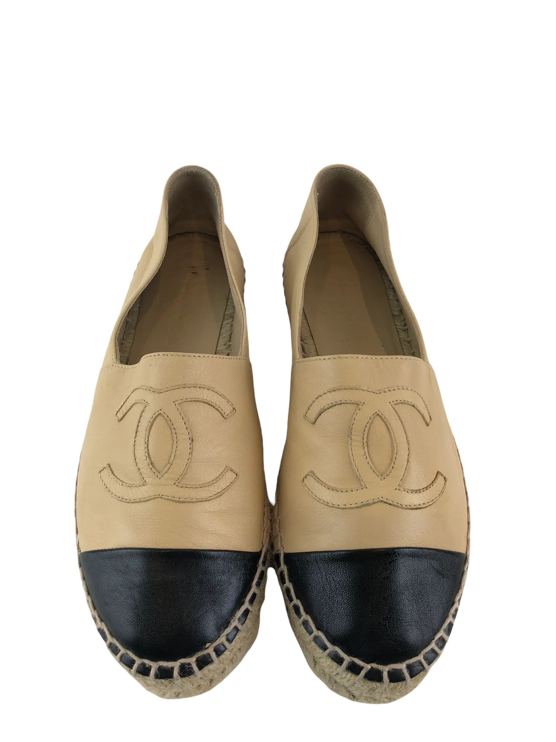 Chanel ‘CC’ Cream & Black Lambskin Espadrilles