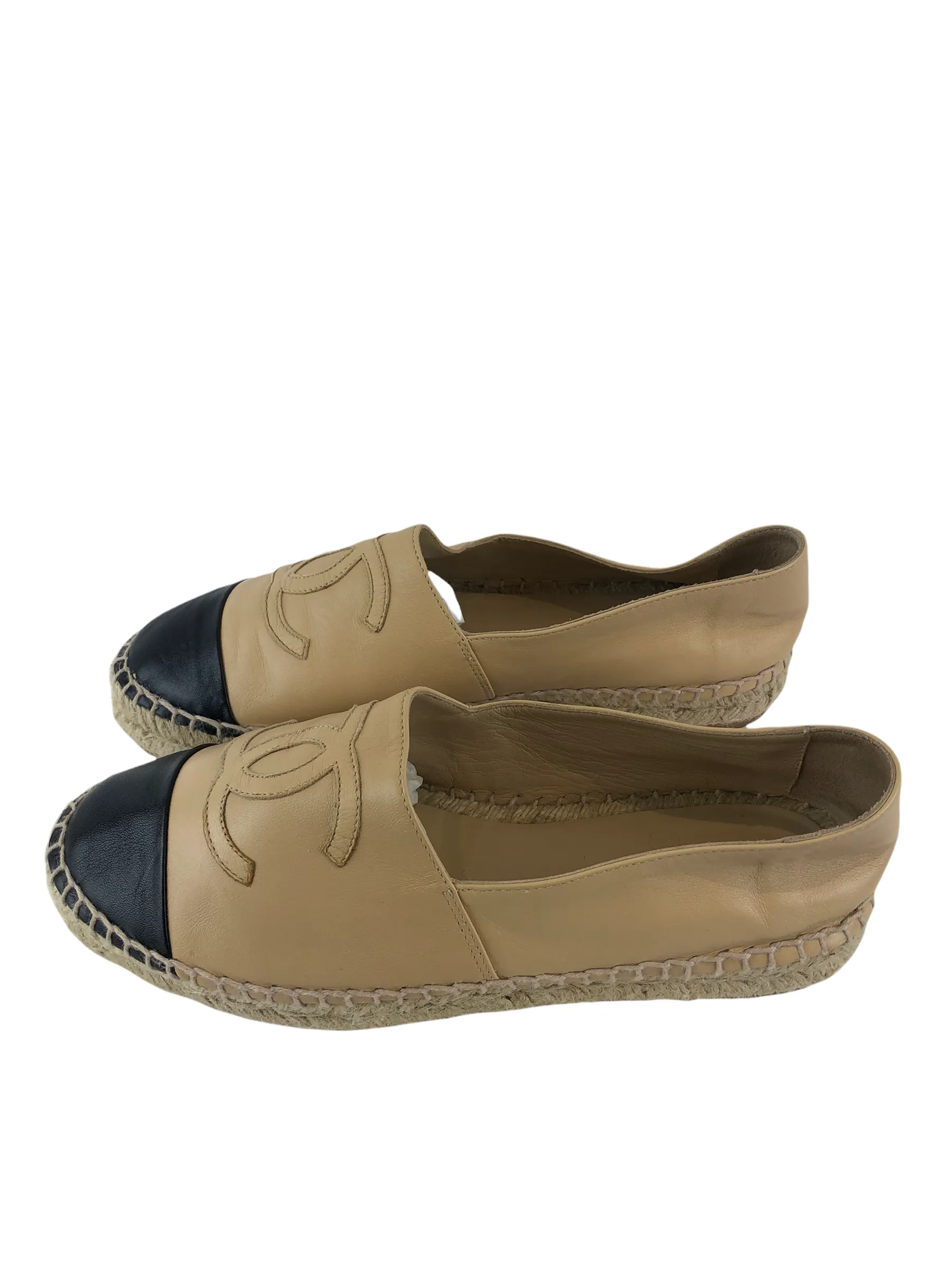 Chanel ‘CC’ Cream & Black Lambskin Espadrilles