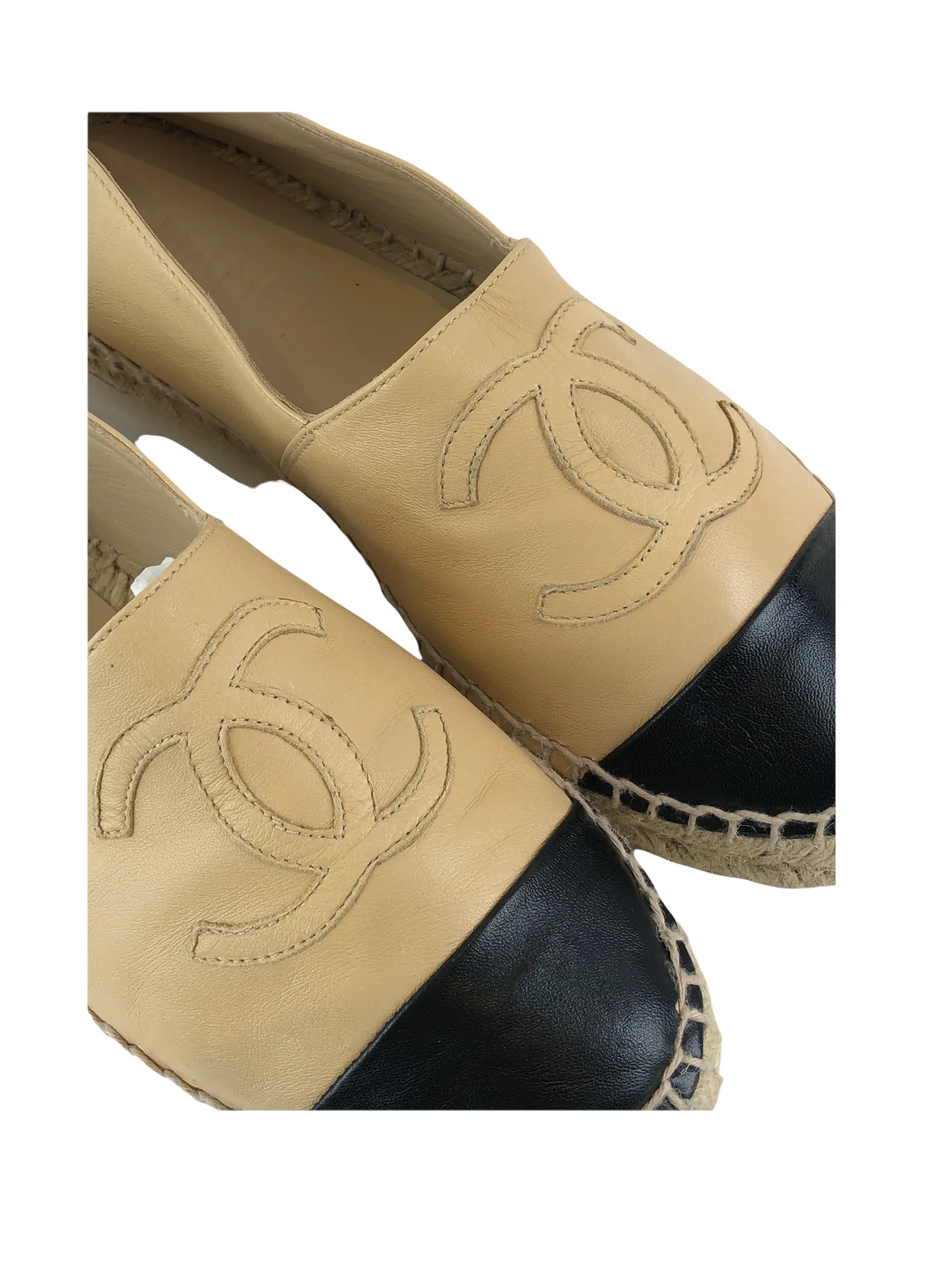 Chanel ‘CC’ Cream & Black Lambskin Espadrilles