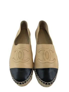 Chanel ‘CC’ Cream & Black Lambskin Espadrilles