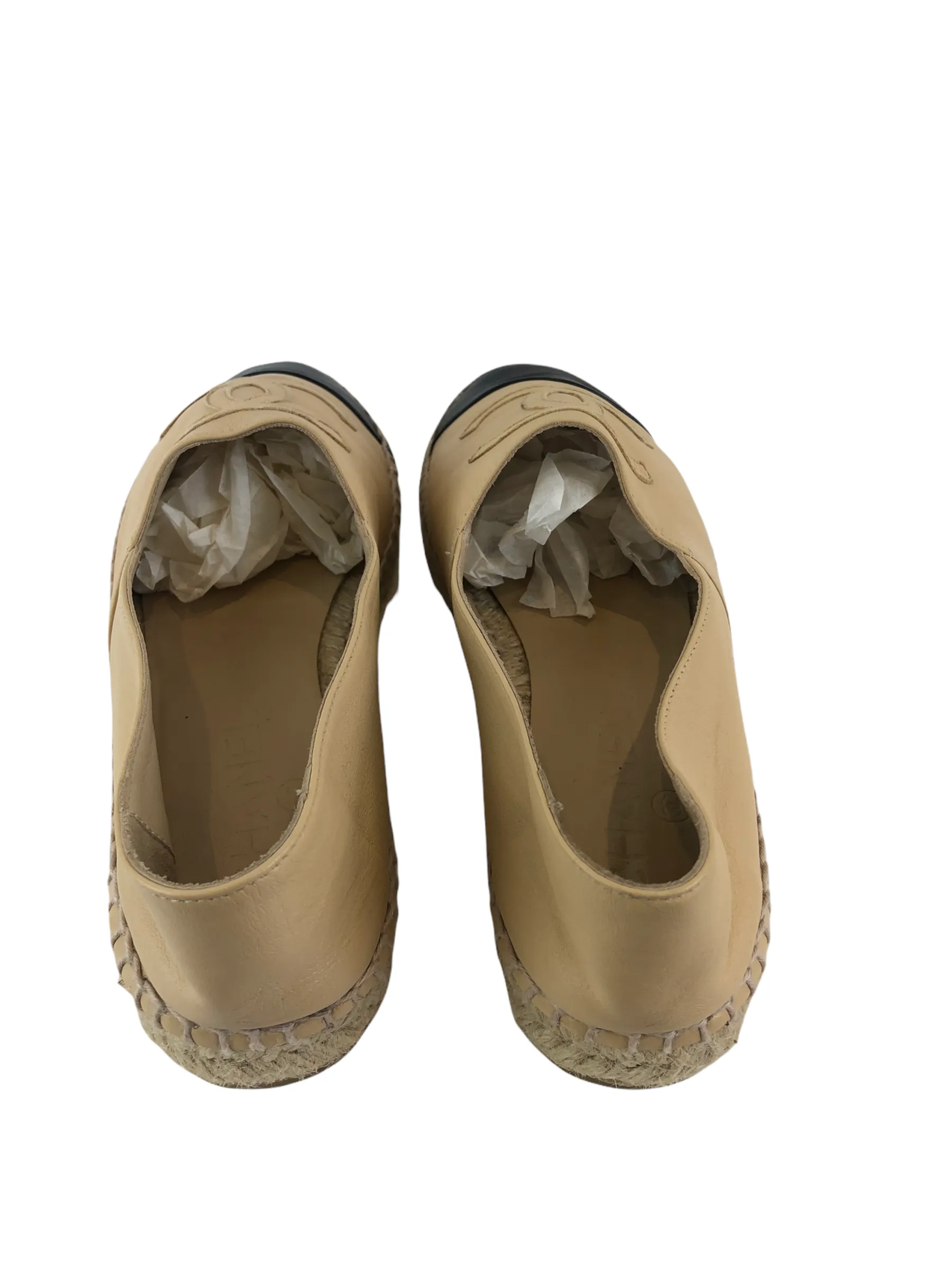 Chanel ‘CC’ Cream & Black Lambskin Espadrilles