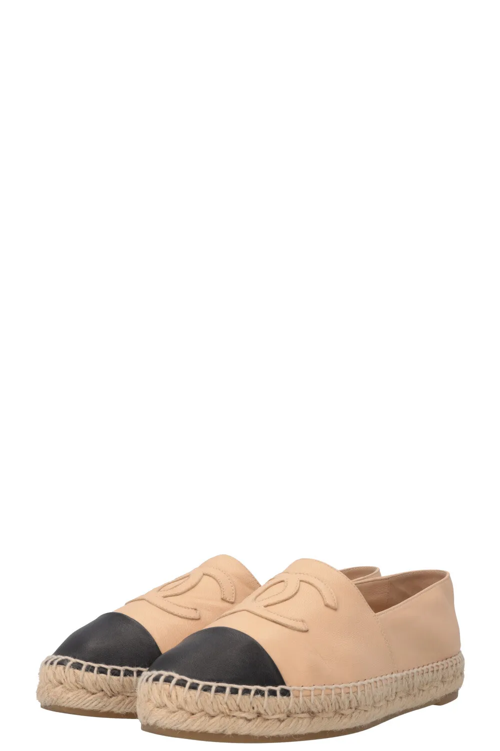 CHANEL CC Espadrilles Leather Beige Black