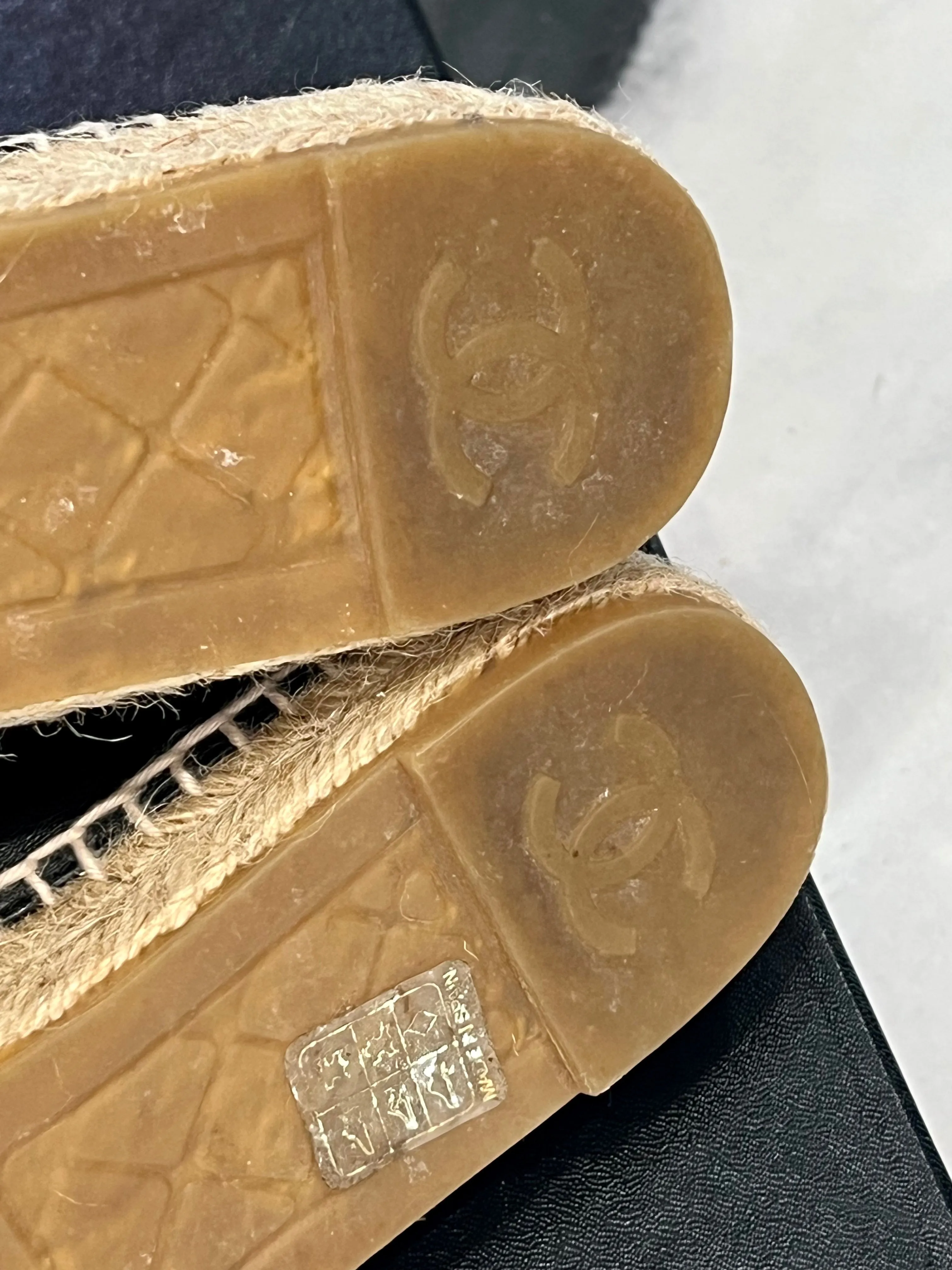 CHANEL CC LEATHER JEWELED ESPADRILLES MULES