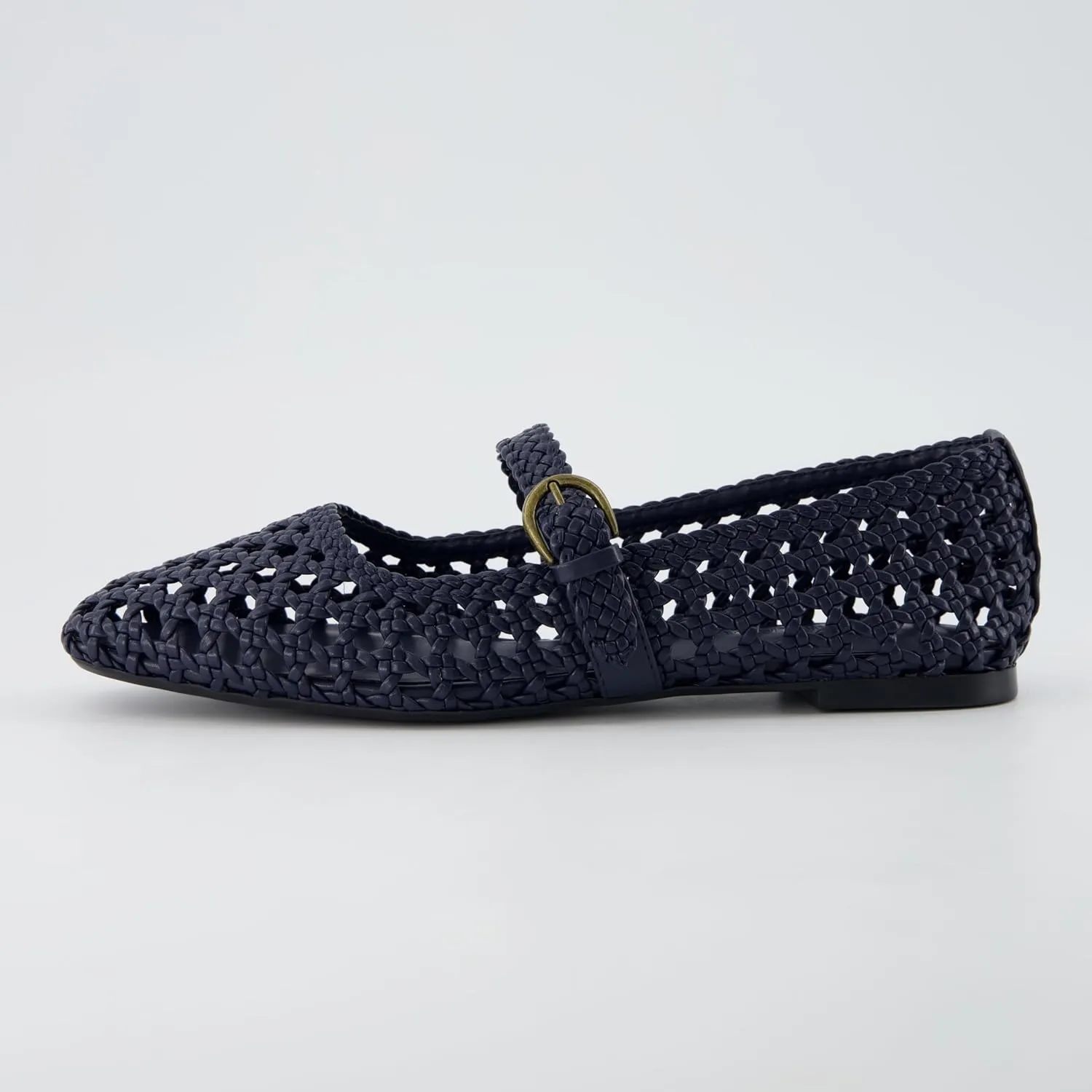 CUSHIONAIRE Weston Womens Hand Woven Dressy Ballet Flats  Faux Leather Mary Jane with Adjustable Strap & Memory Foam