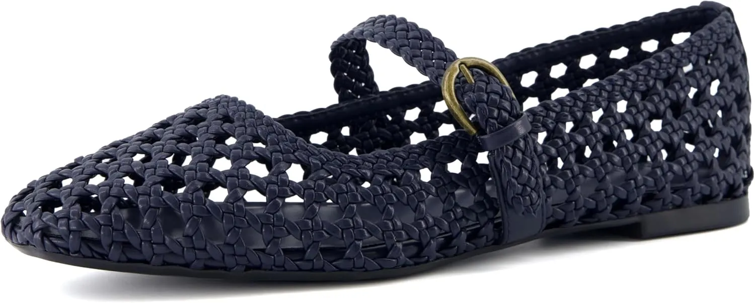CUSHIONAIRE Weston Womens Hand Woven Dressy Ballet Flats  Faux Leather Mary Jane with Adjustable Strap & Memory Foam