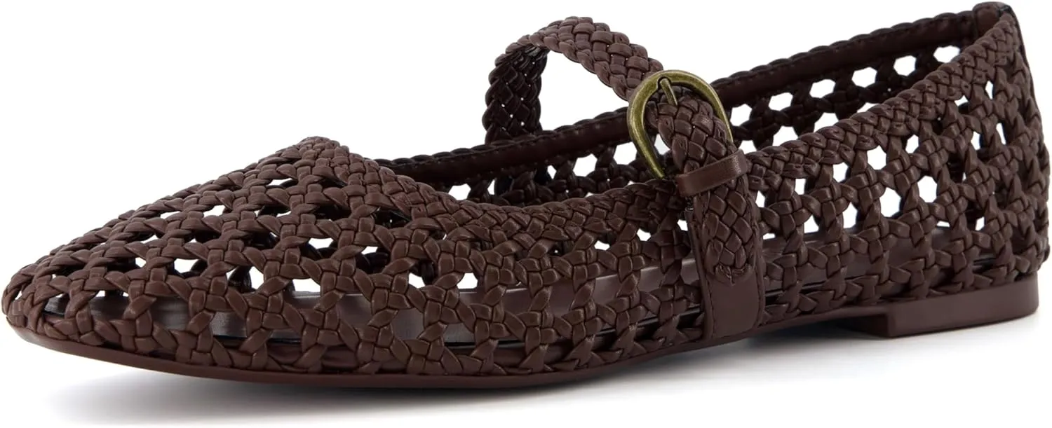 CUSHIONAIRE Weston Womens Hand Woven Dressy Ballet Flats  Faux Leather Mary Jane with Adjustable Strap & Memory Foam