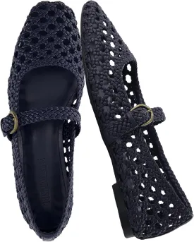 CUSHIONAIRE Weston Womens Hand Woven Dressy Ballet Flats  Faux Leather Mary Jane with Adjustable Strap & Memory Foam