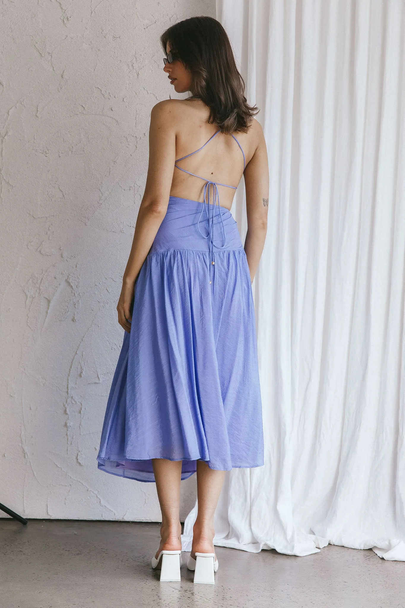 Destination Open Back Midi Dress Purple