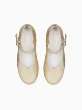 Gold Leather Girl Scallop Mary Jane Shoes