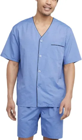 Hanes Mens Pajamas Set, 2 Piece Summer PJs With Short Sleeve Button Down Shirt and Shorts, Soft Cotton Blend