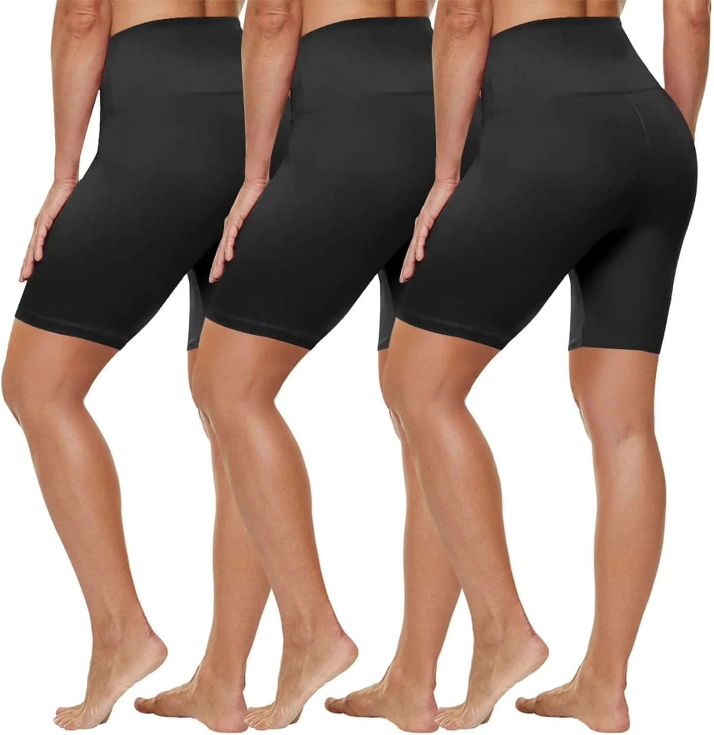 HLTPRO 3 Pack Plus Size Biker Shorts with Pockets for Women (S-4XL)- 8"/5"/3" High Waist Tummy Control Shorts for Yoga