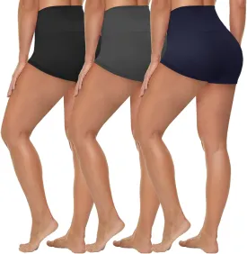 HLTPRO 3 Pack Plus Size Biker Shorts with Pockets for Women (S-4XL)- 8"/5"/3" High Waist Tummy Control Shorts for Yoga