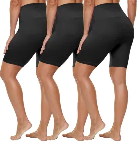 HLTPRO 3 Pack Plus Size Biker Shorts with Pockets for Women (S-4XL)- 8"/5"/3" High Waist Tummy Control Shorts for Yoga