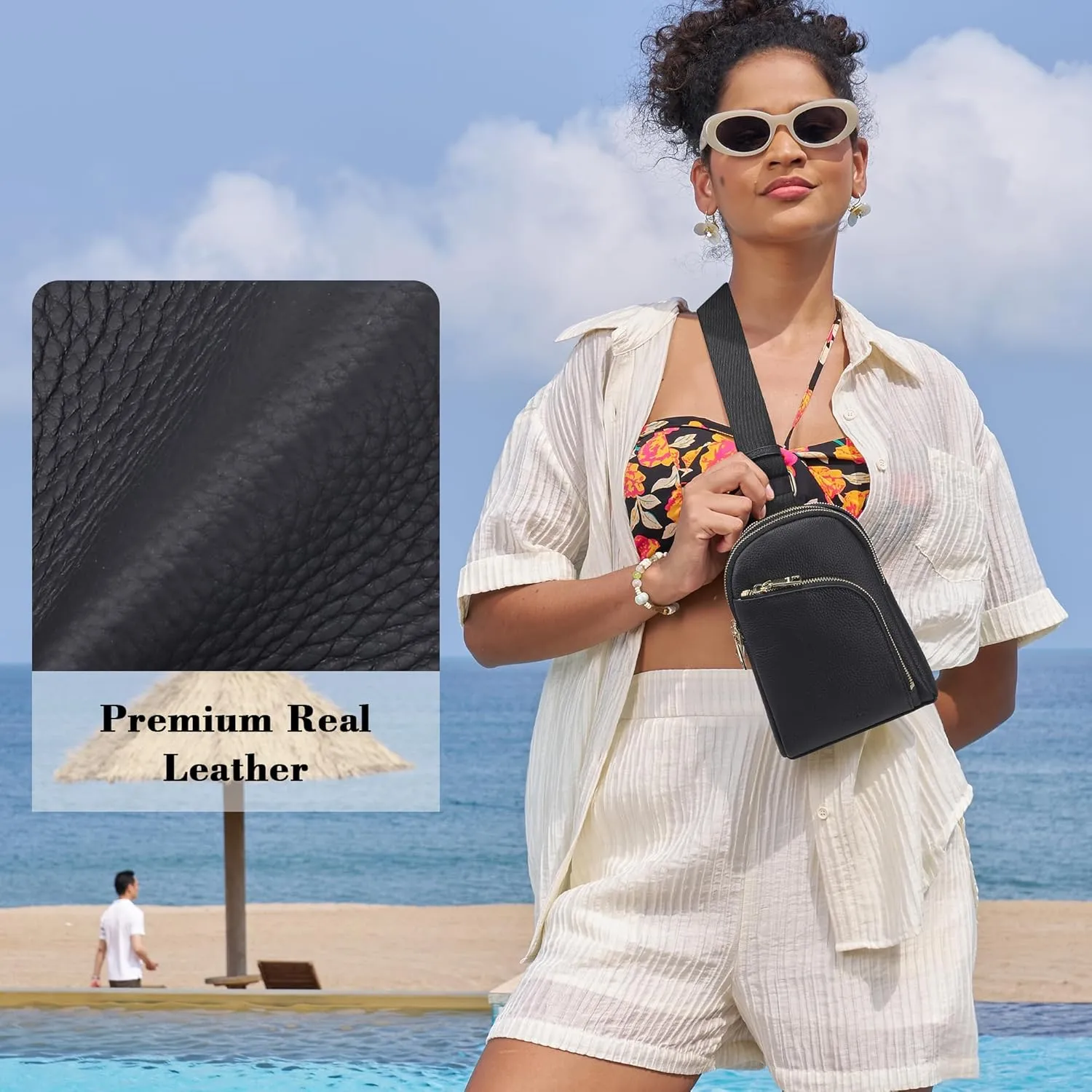 INICAT RFID Blocking Sling Bag Leather Crossbody Bags for Women Fanny Pack Cross Body for Woman Chest Bag for Travel 1.9L