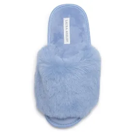Laura Ashley Womens Soft Plush One Band Memory Foam Slide Slippers, Warm Fuzzy Open Toe Faux Fur Bedroom Slipper Slides