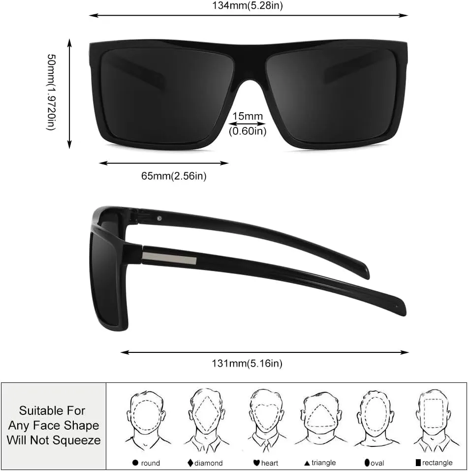 Men??s Classic Style Square Polarized Sunglasses Plastic Lightweight Eyewear UV Protection For Driving