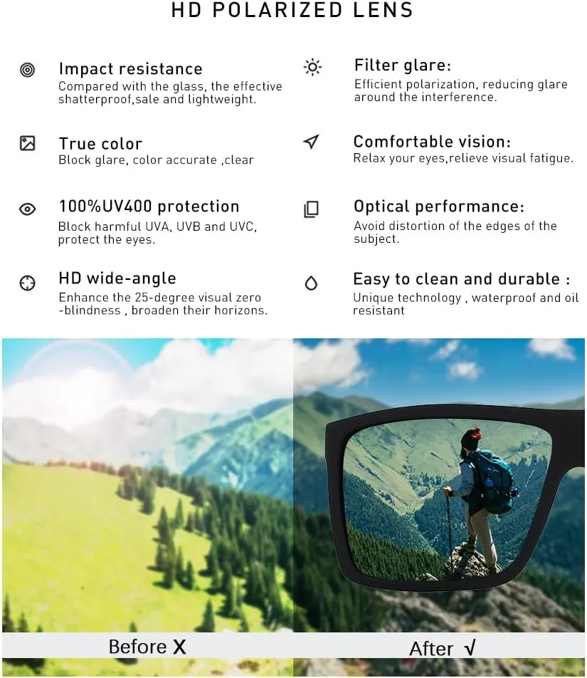 Men??s Classic Style Square Polarized Sunglasses Plastic Lightweight Eyewear UV Protection For Driving