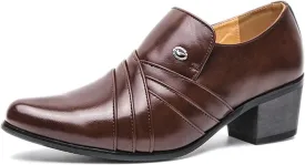 Men's Leather Pointed Toe Block Heels Slip-on Oxford Shoes Comfort Medium Chunky Heels Retro Low Top Dress Prom Shoes for Wedding Business Work Dating