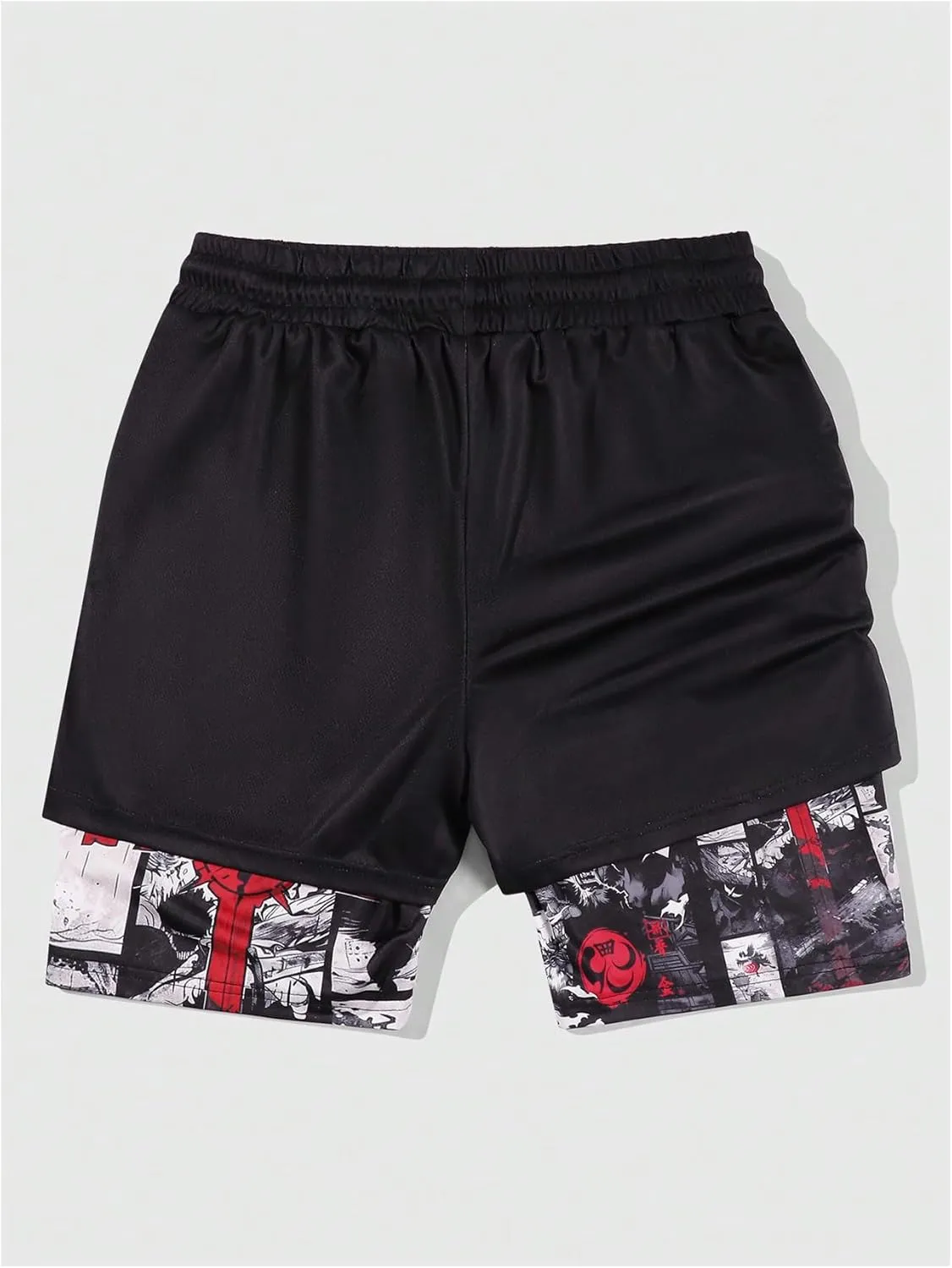 SHENHE Men's Graphic Shorts with Liner Cross Print Drawstring 2 in 1 Goth Gym Track Bottoms