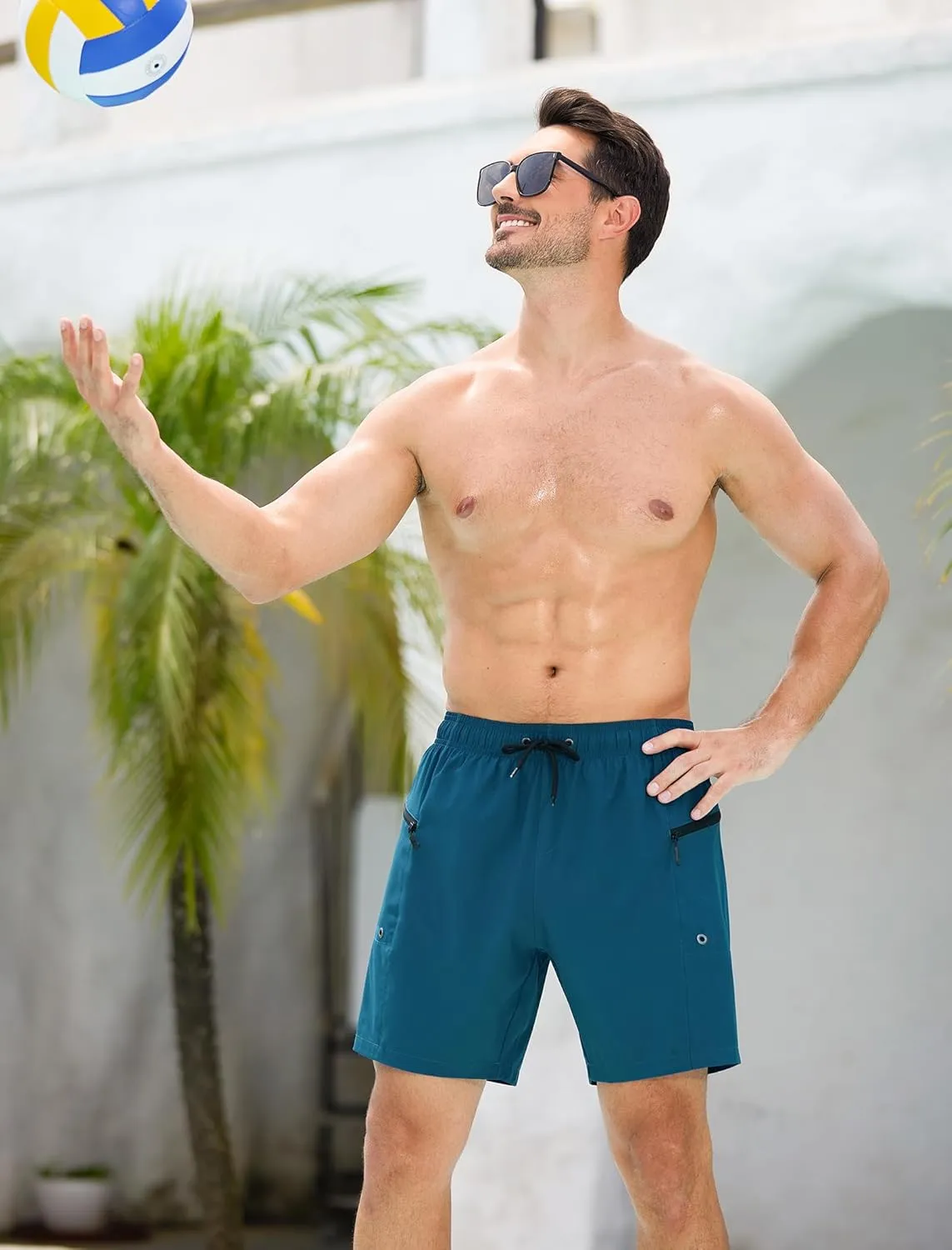 SILKWORLD 7 Inch Mens Swim Trunks with Compression Liner Quick-Dry Bathing Suit with Zipper Pockets