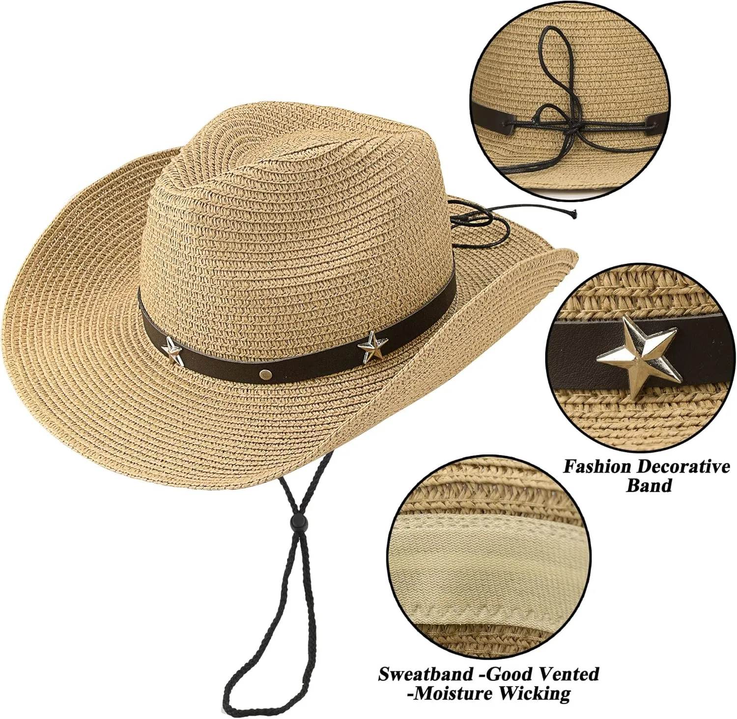 Straw Cowboy Hat for Toddler Girls Boys, Summer Beach Straw Sun Hat Cowgirl Western-Hat for Kid