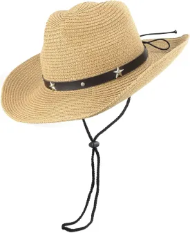 Straw Cowboy Hat for Toddler Girls Boys, Summer Beach Straw Sun Hat Cowgirl Western-Hat for Kid