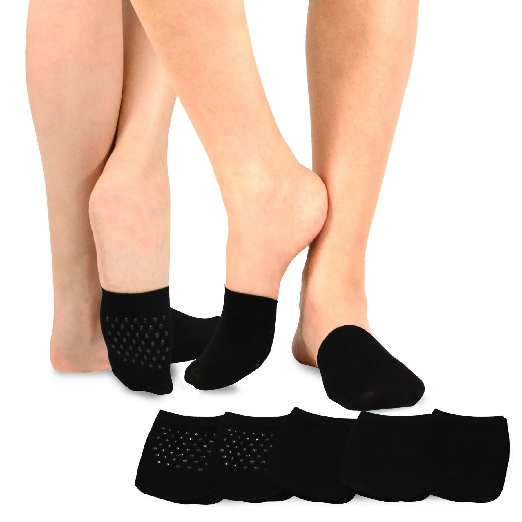 TeeHee Socks Women's Toe Topper Nylon No Show Black 5-Pack (11785)