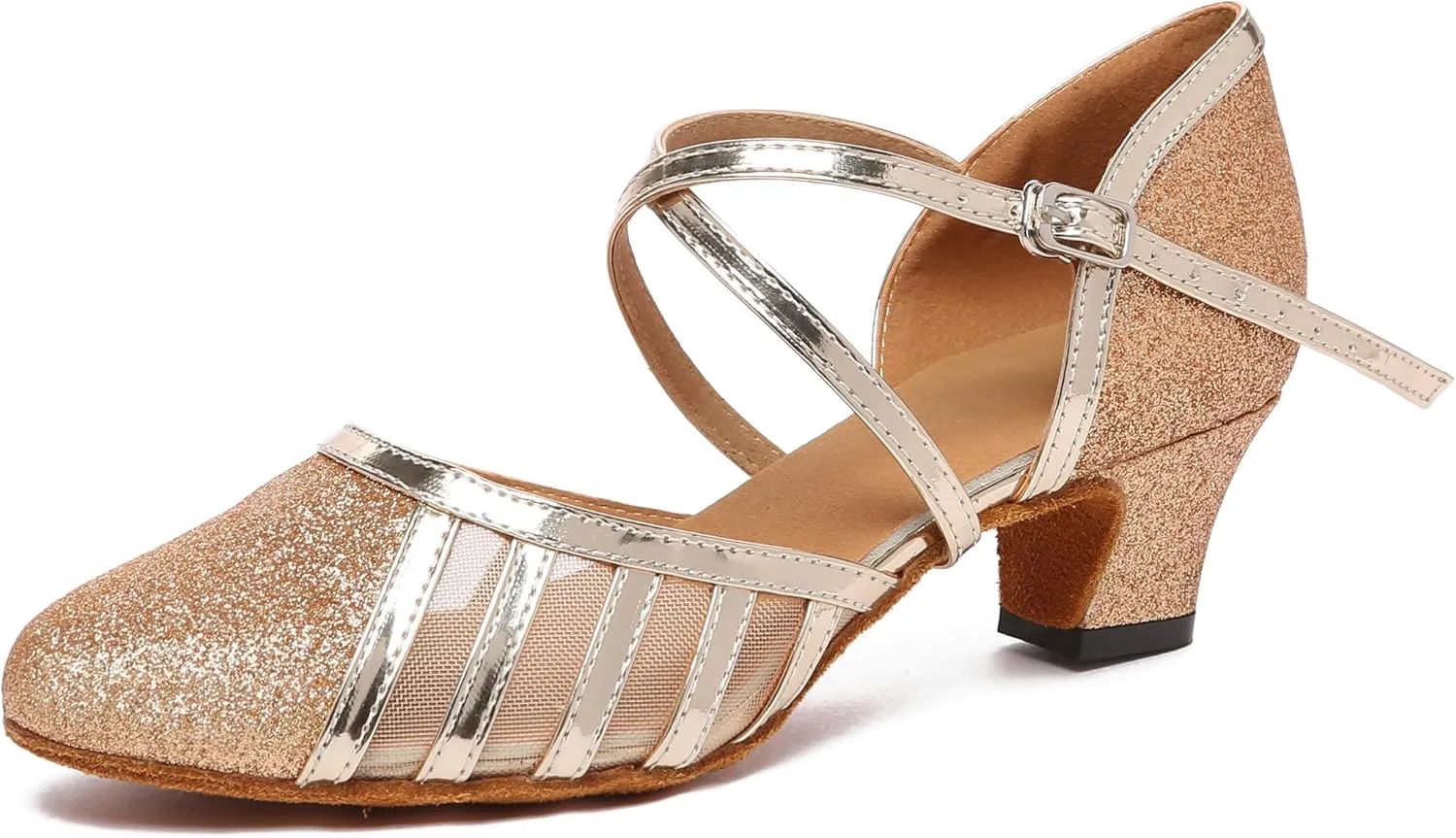 Womens Low Heel Dancing Shoes T-Strap Latin Pumps Party Wedding Heels X2040